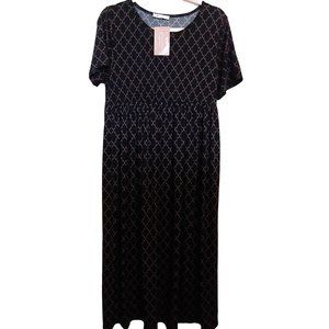 Bombom Womens Midi Short sleeve Peasant Dress Large NWT